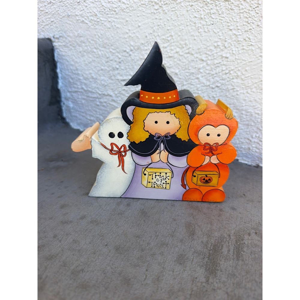 Halloween Wood Shelf Sitter Hand Painted Trick or Treaters Decor Spooky Season